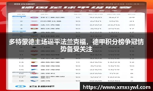 多特蒙德主场逼平法兰克福，德甲积分榜争冠情势备受关注